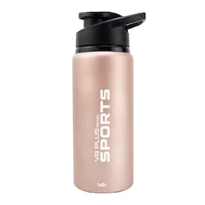 Garrafinha Squeeze Alumínio Brilhante com Trava 600ml Academia Vg+ Bege