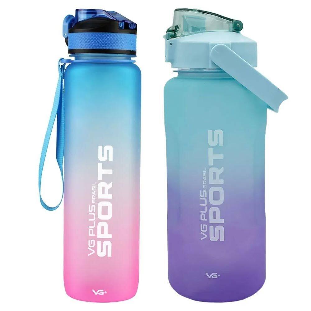 Kit 2 Garrafinha Squeeze Plástico 2l + 1l Academia Vg+ Azul/verde