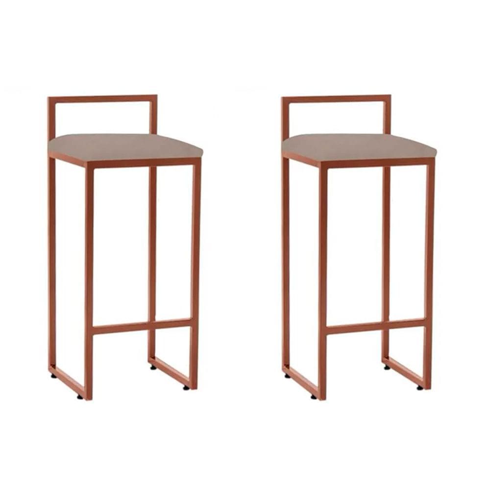 Kit 2 Banquetas Bistrô Alta Industriais em Aço Dori Cobre Assento Suede Bege - Iron Wood
