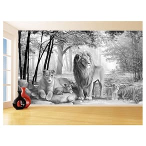 Papel De Parede 3D Animais Leão Família Filhote 3,5M Anm504