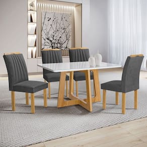 Mesa de Jantar 4 Lugares Arizona com Vidro Cinamomo/Off White/Cinza 20767 - Cel Móveis