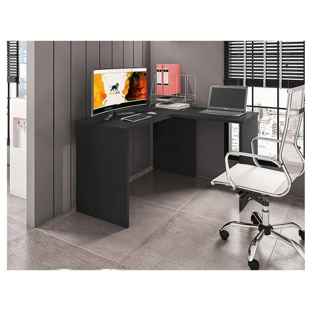 Mesa para Computador Ambiente Gávea com Extensora Preto Trama - Móveis Leão