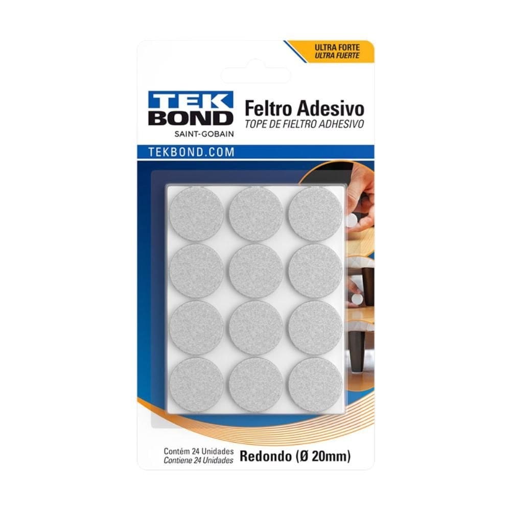 Feltro Protetor Adesivo Redondo Tekbond 20mm Branco