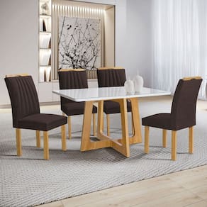 Mesa de Jantar 4 Lugares Arizona com Vidro  Cinamomo/Off White/Marrom 20767 - Cel Móveis