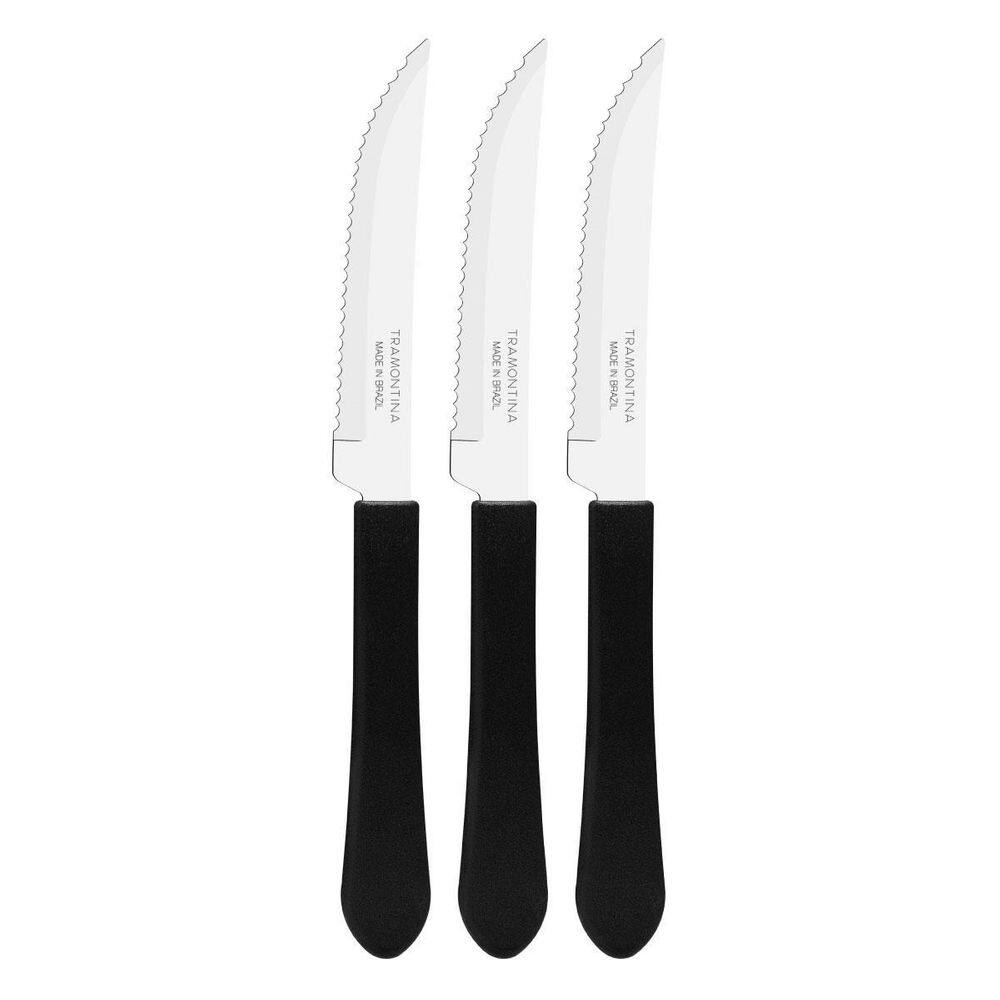 Kit 3 facas mesa churrasco tramontina leme inox cabo preto