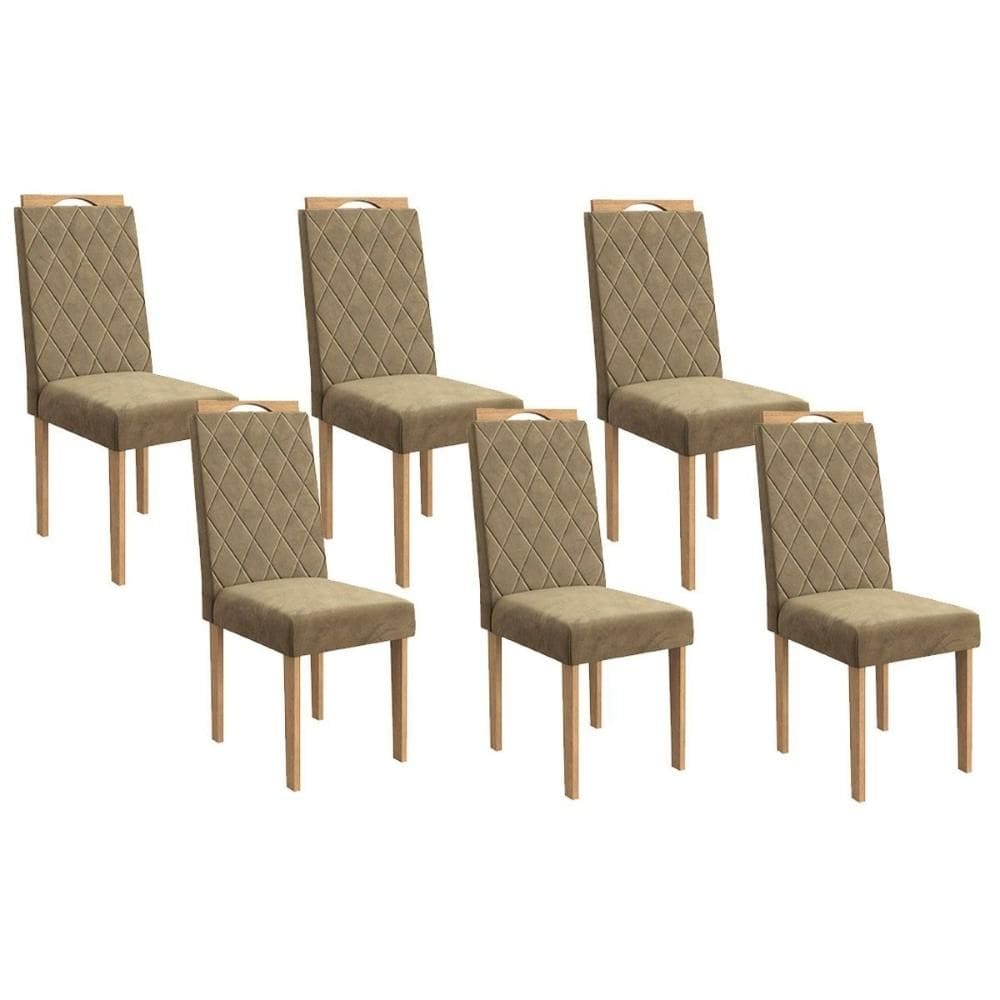 Cadeira Sala de Jantar 2CAD153EA Kit 6 Un Eucalipto/Veludo Bege A036 - Kappesberg