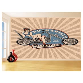 Papel De Parede 3D Moto Retrô Arte Pinup Custom 3,5M Bkm131