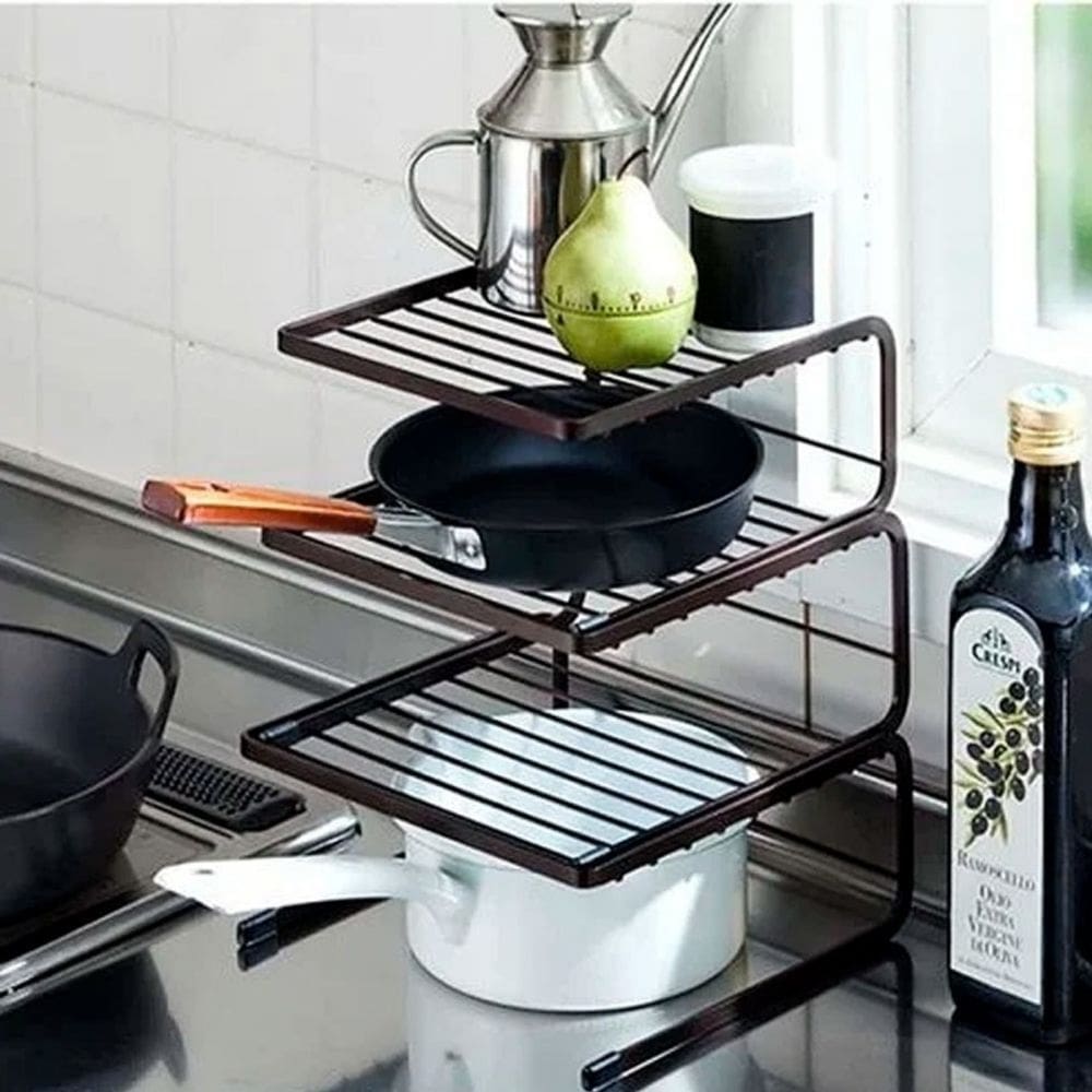 Organizador de Pratos e Utensílios Duplo para Armário 24cm Preto Wincy