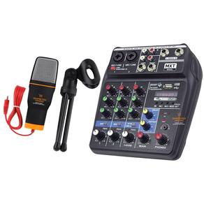 Kit Mesa de Som com 4 Canais + Microfone de Mesa Condensador