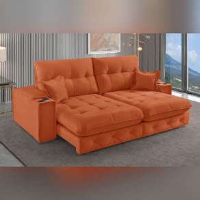 Sofá Retrátil Reclinável com Porta Copos e Usb 190cm Istambul Yescasa Terracota