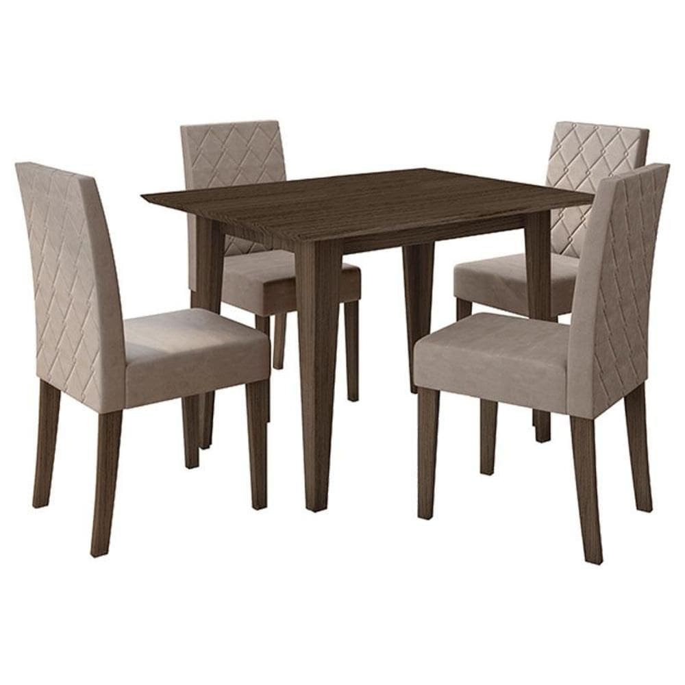 Mesa de Jantar 120cm Kate Amêndoa com 4 Cadeiras Jade Bordada Amêndoa Cappuccino – Poliman