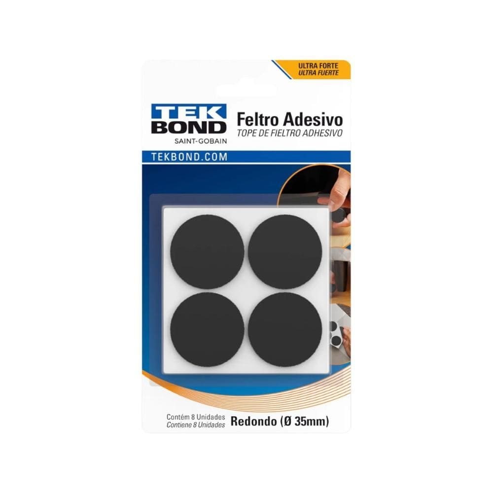 Feltro Protetor Adesivo Redondo Tekbond 35mm Preto
