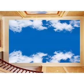 Papel De Teto Céu Azul Nuvem Branca Dia Manhã 3,5M Rof11