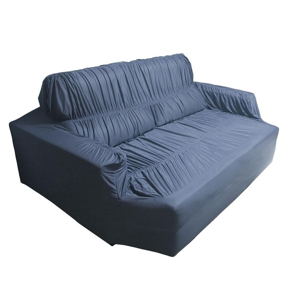 Capa sofá retrátil 3 lugares elasticada 100% poliéster cinza
