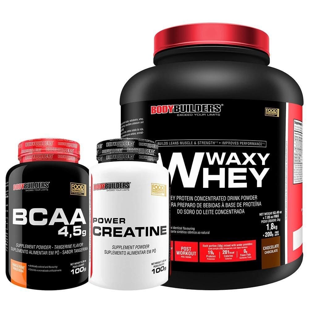 Kit waxy whey 2kg+ bcaa 4,5 100g+ power creatina 100g