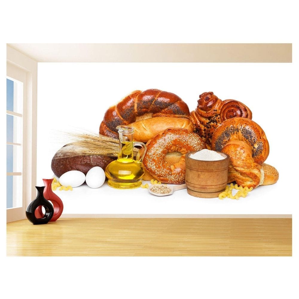 Papel De Parede 3D Alimentos Pão Pães Padaria 3,5M Al244