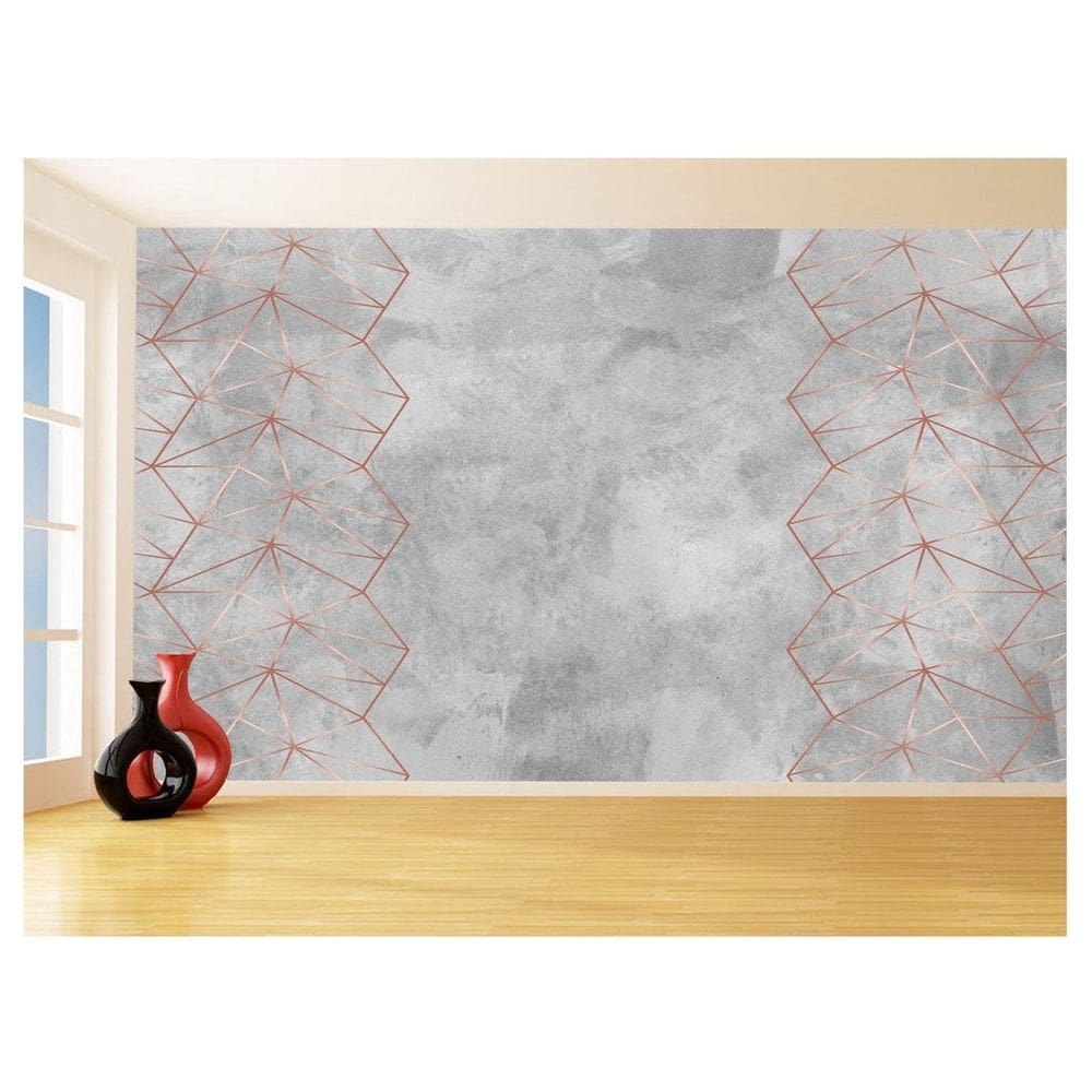 Papel De Parede 3D Concreto Linhas Dourado Rose 3,5M Kkt241