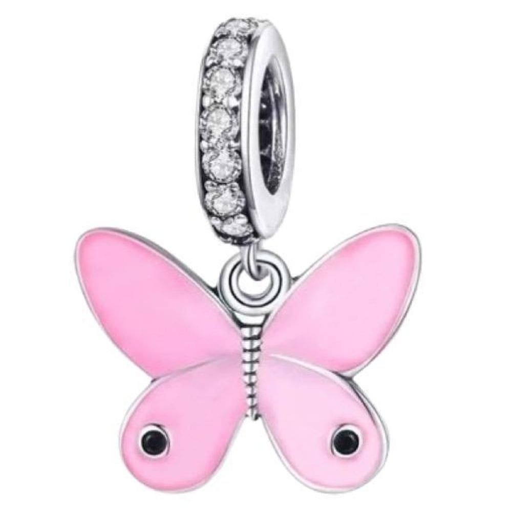 Berloque borboleta rosa pingente joia prata 925 animais