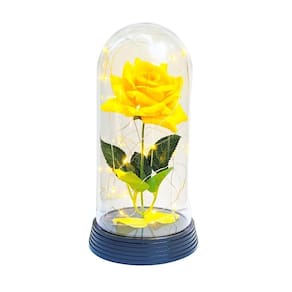 Luminária a rosa encantada amarela 20 cm base preto quente