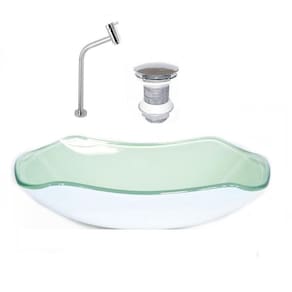 Cuba de vidro abaulada 45cm branca + valvula + torneira