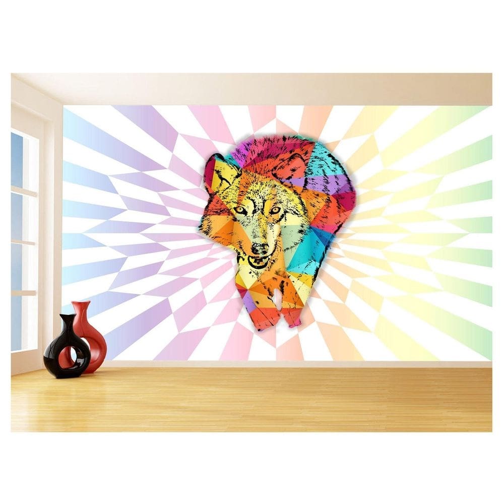 Papel De Parede Animais Pop Art Lobo Colorido 3,5M Pxa600