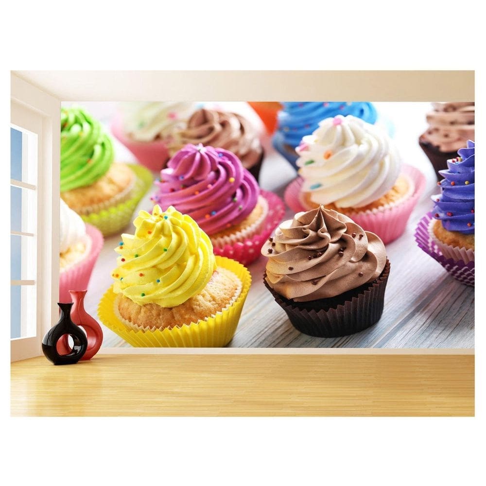 Papel De Parede 3D Alimentos Cupcakes Bolinhos 3,5M Al381