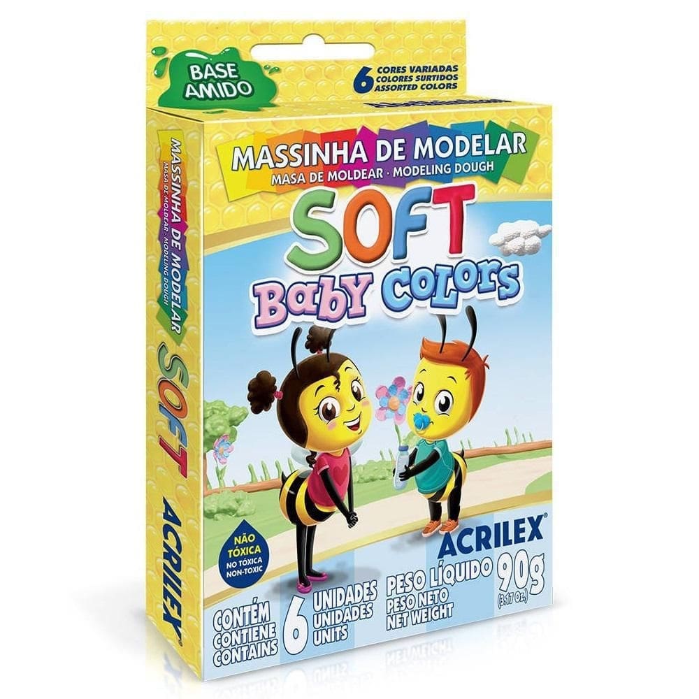 Massinha de modelar soft baby colors 6 cores acrilex 07370