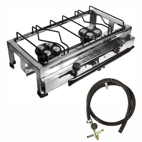 Fogão inox semi industrial 2 bocas alta pressão mangueira +
