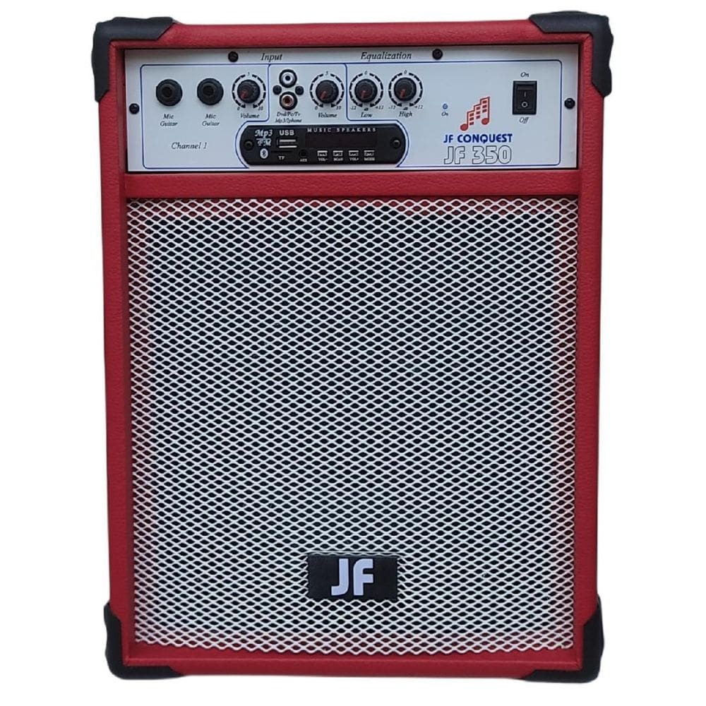Caixa de som multiuso jf 350 fm/usb/sd/bluetooth vermelho