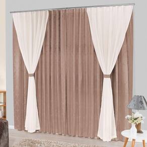 Cortina bhaly jacquard e voal 2 metros trilho suisso - bege