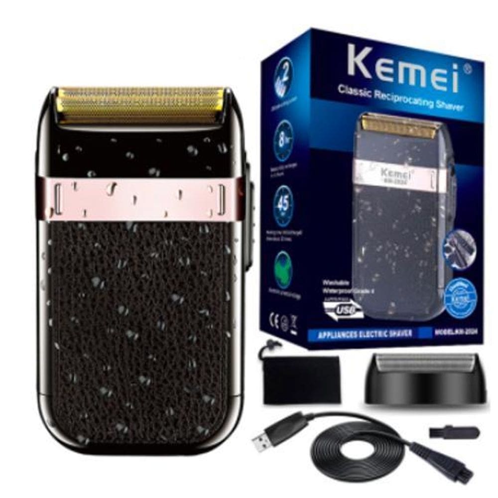Kit barbeador elétrico kemei km2024 + acessórios