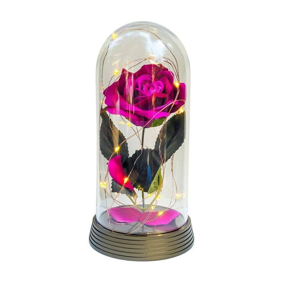 Luminária a rosa encantada roxo base 20 cm ouro quente
