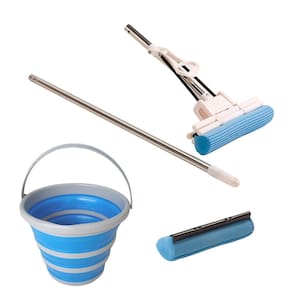 Kit rodo mágico mop c 1 refil limpa e seca e balde dobrável