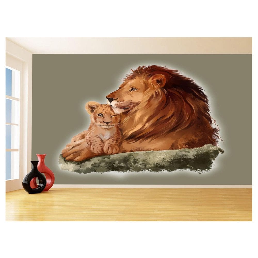 Papel De Parede Animais Leão Família Filhotes 3,5M Anm512