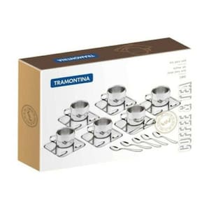 Kit de xícaras 18 peças aço inox alto brilho tramontina