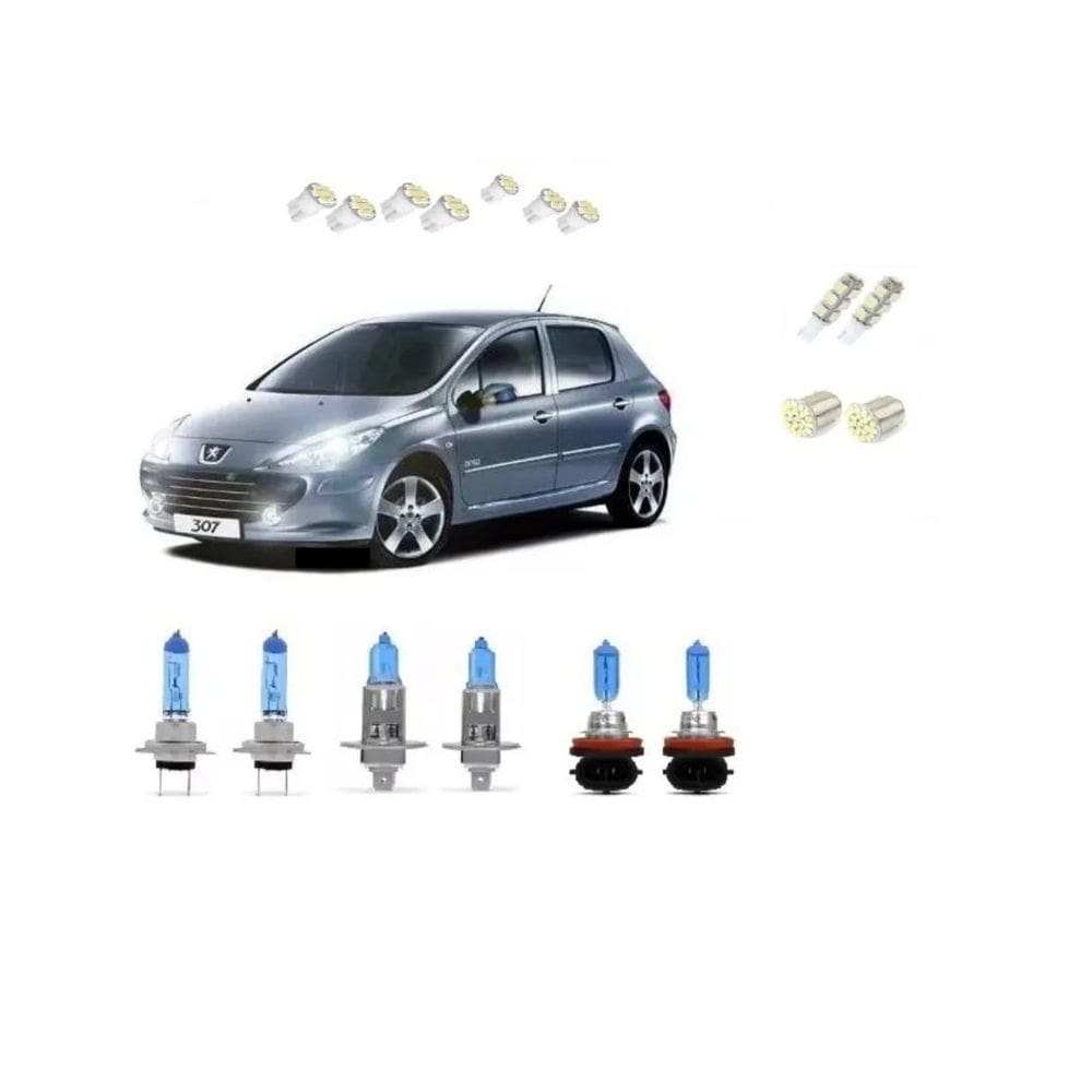 Kit lâmpadas super brancas peugeot 307 2001 a 2006
