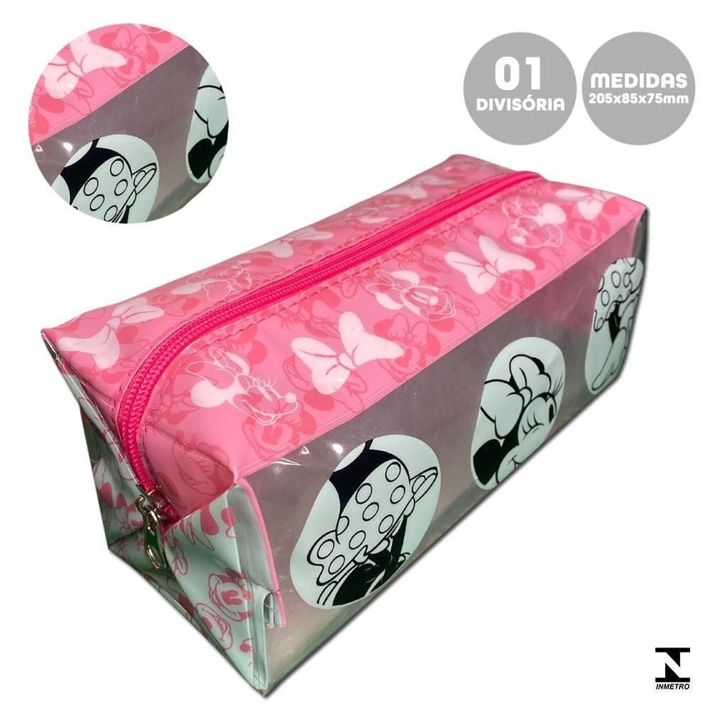 Estojo escolar grande 01 divisória minnie disney cristal dac