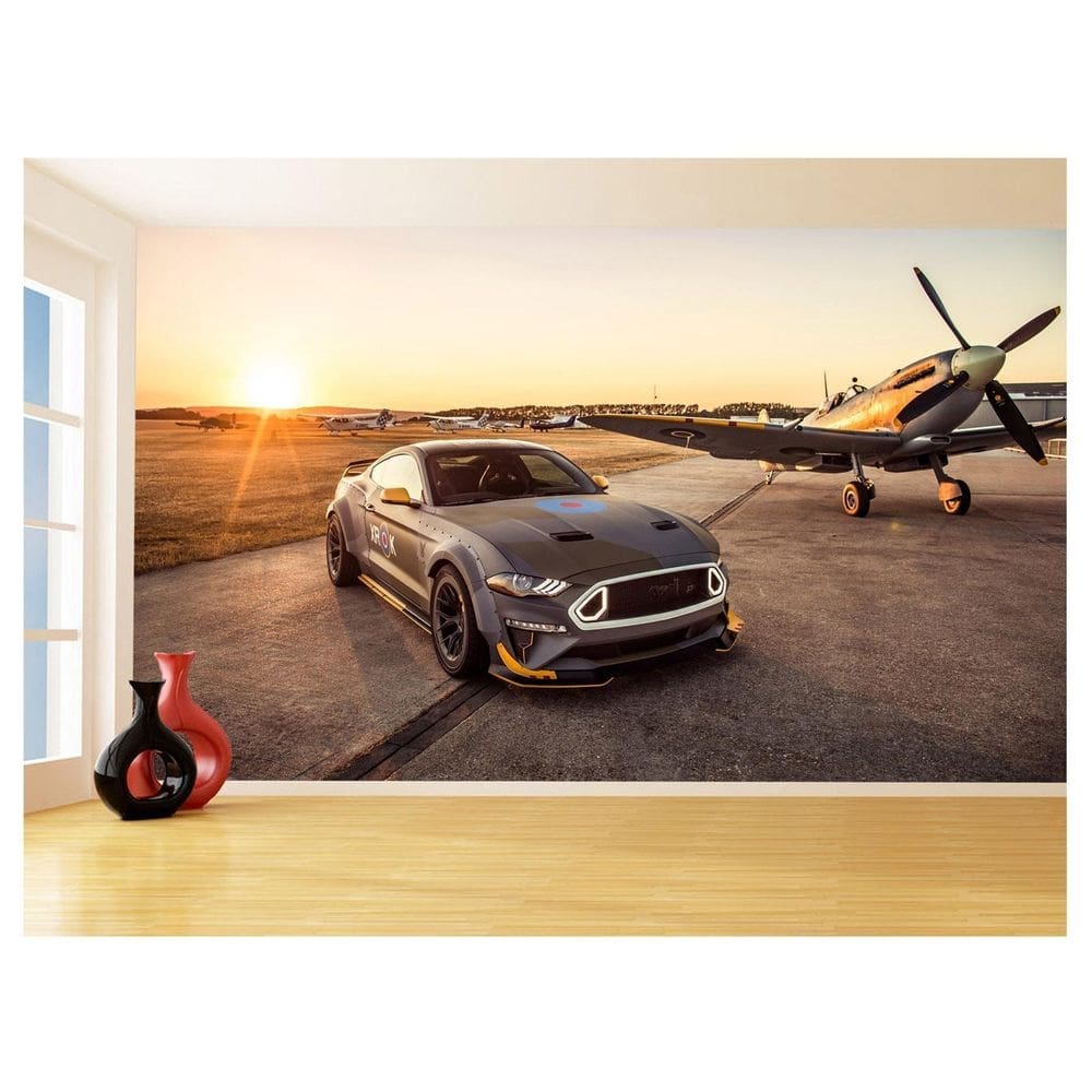 Papel De Parede 3D Carro Ford Mustang Avião Caça 3,5M Car76