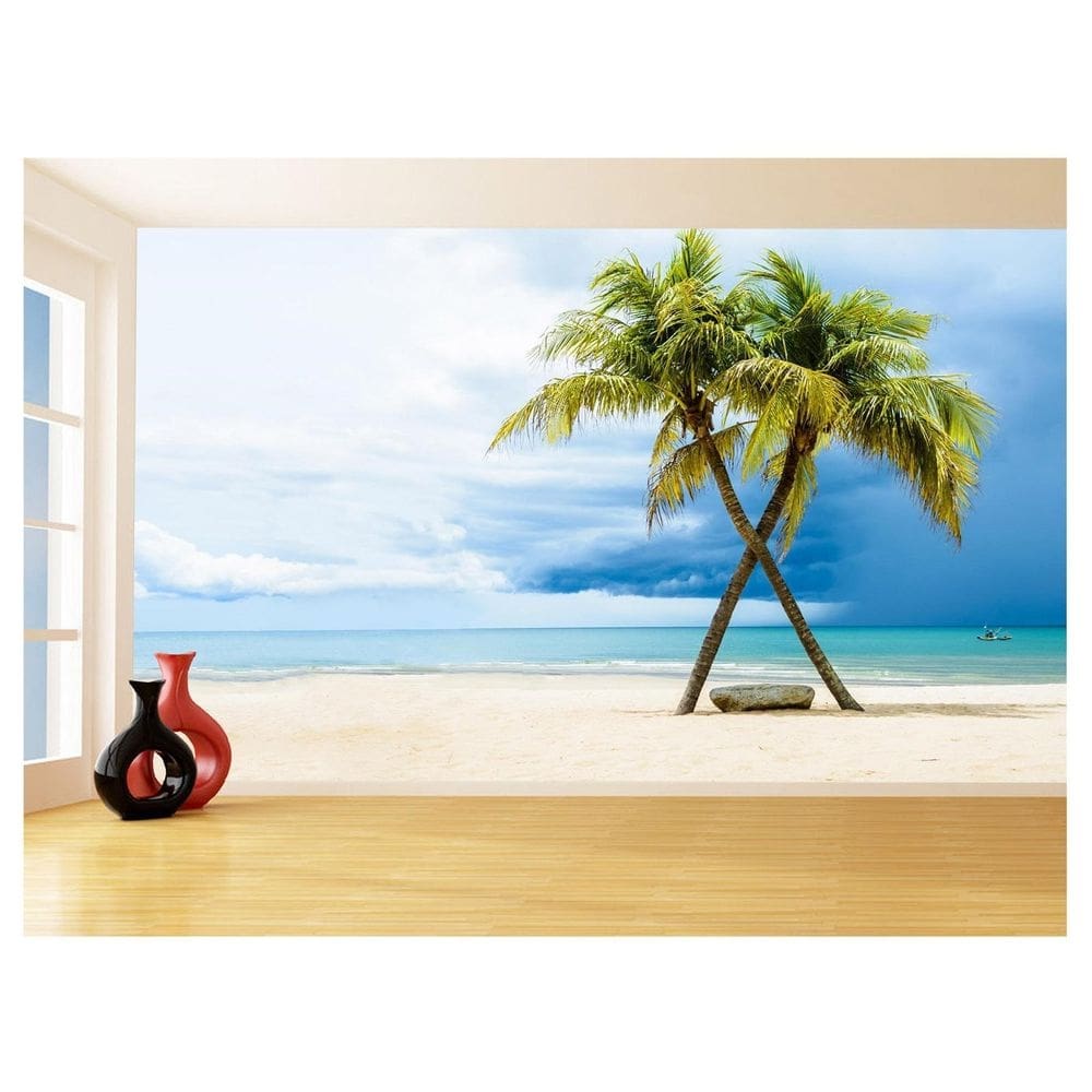 Papel De Parede 3D Praia Mar Coqueiros Cruzados 3,5M Npr309