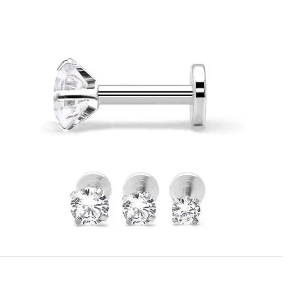 Piercing tragus labret 2mm zirconias haste 10mm
