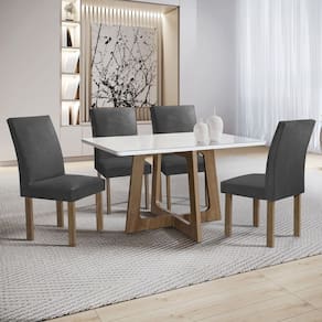Mesa de Jantar 4 Lugares Arizona Canela com Vidro Chocolate/Off White/Boucle Cinza 20766 - Cel Móveis