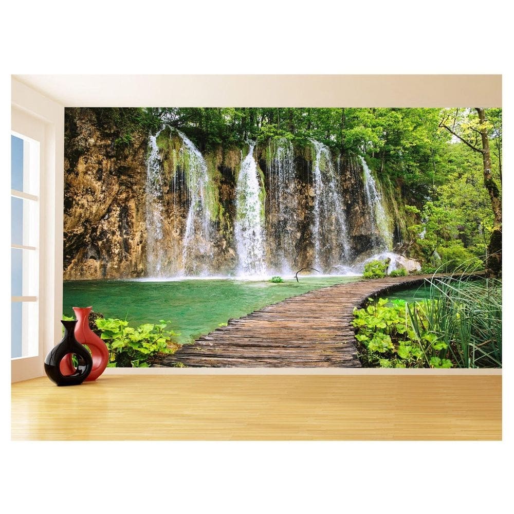 Papel De Parede 3D Paisagem Cachoeira Florestas 3,5M Nch256