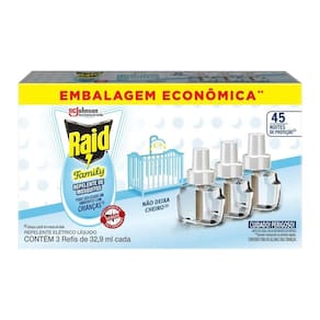 Repelente Elétrico Líquido Raid 45 Noites 3UN Refil de 32,9ml