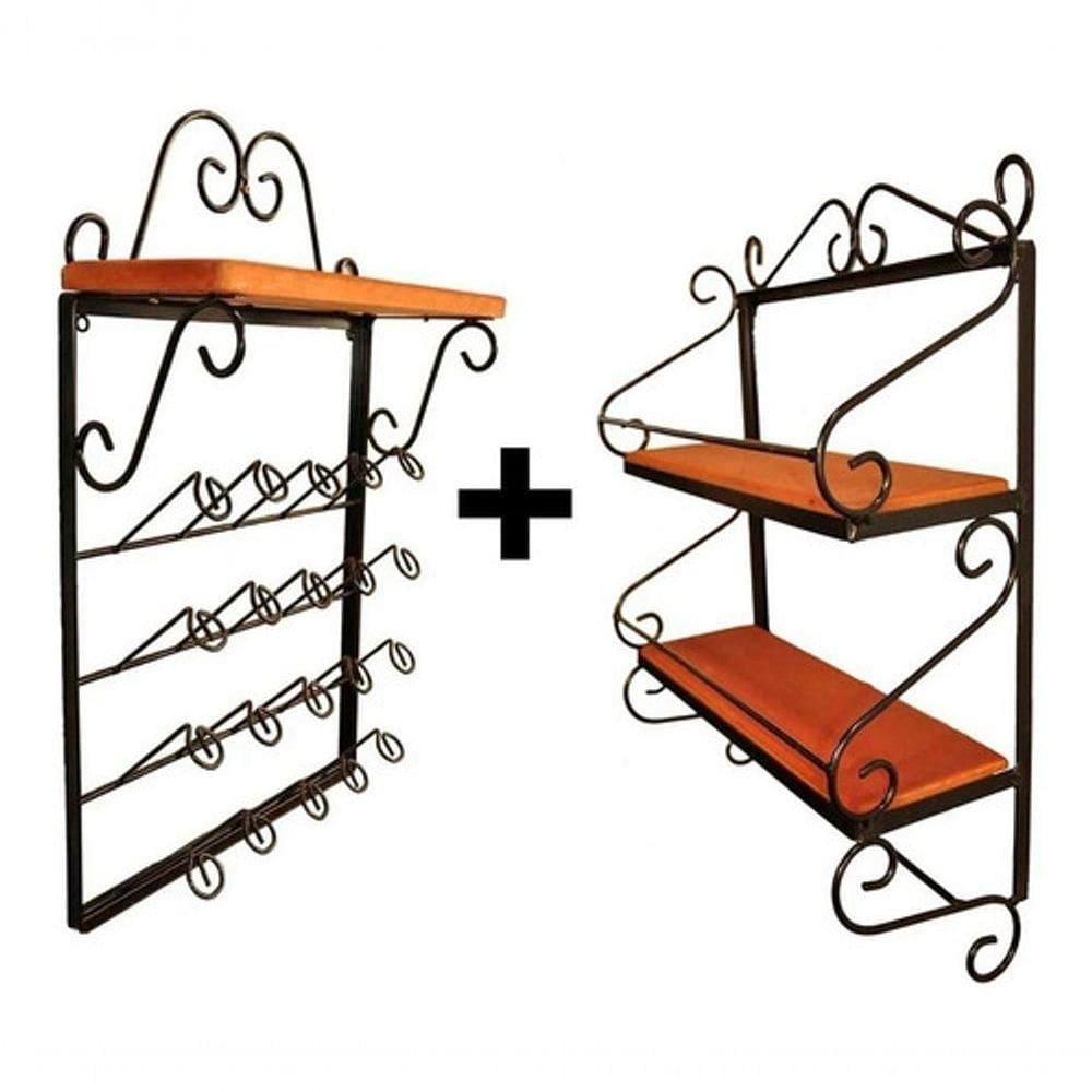 Kit Prateleira Porta Condimentos + Porta Copos De Parede Cor Preto