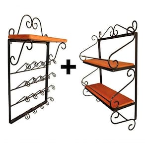 Kit Prateleira Porta Condimentos + Porta Copos De Parede Cor Preto