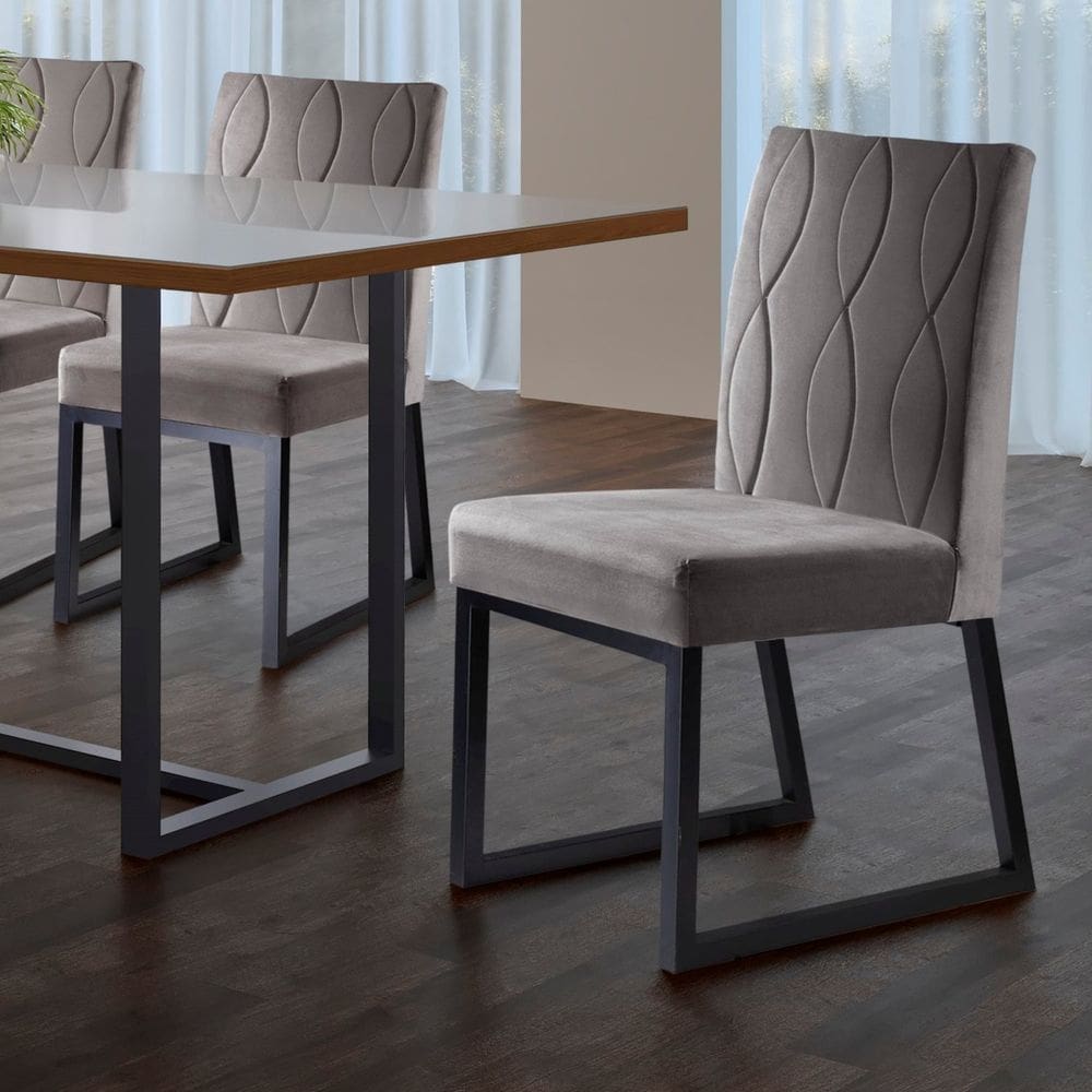 Kit 2 Cadeiras Estofadas Pés Metálicos Atena Mais Decor Grafite/Veludo Camurça