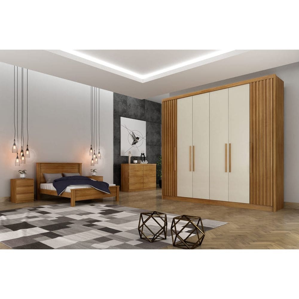 Guarda Roupa Casal 6 Portas 6 Gavetas - Granada Ripado-Cumaru/Fendi - Móveis Novo Horizonte