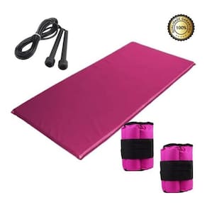 Kit academia rosa - colchonete + corda+ caneleira 2kg