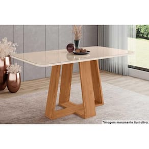 Mesa de Sala Jantar Lins SC92 c/Tampo Madeirado Vidro Curvo 160x90cm Nature/Off White - Henn