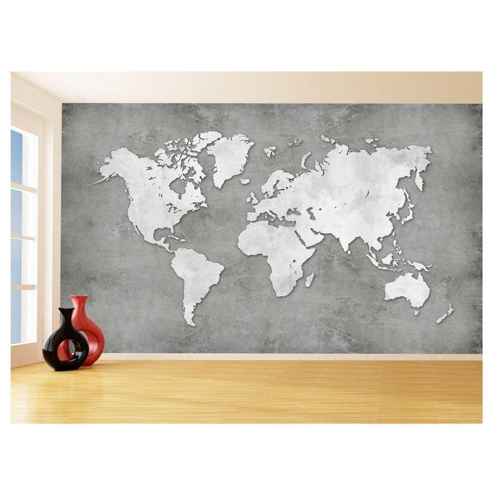 Papel De Parede 3D Mapa Mundi Cimento Concreto 3,5M Nmu29
